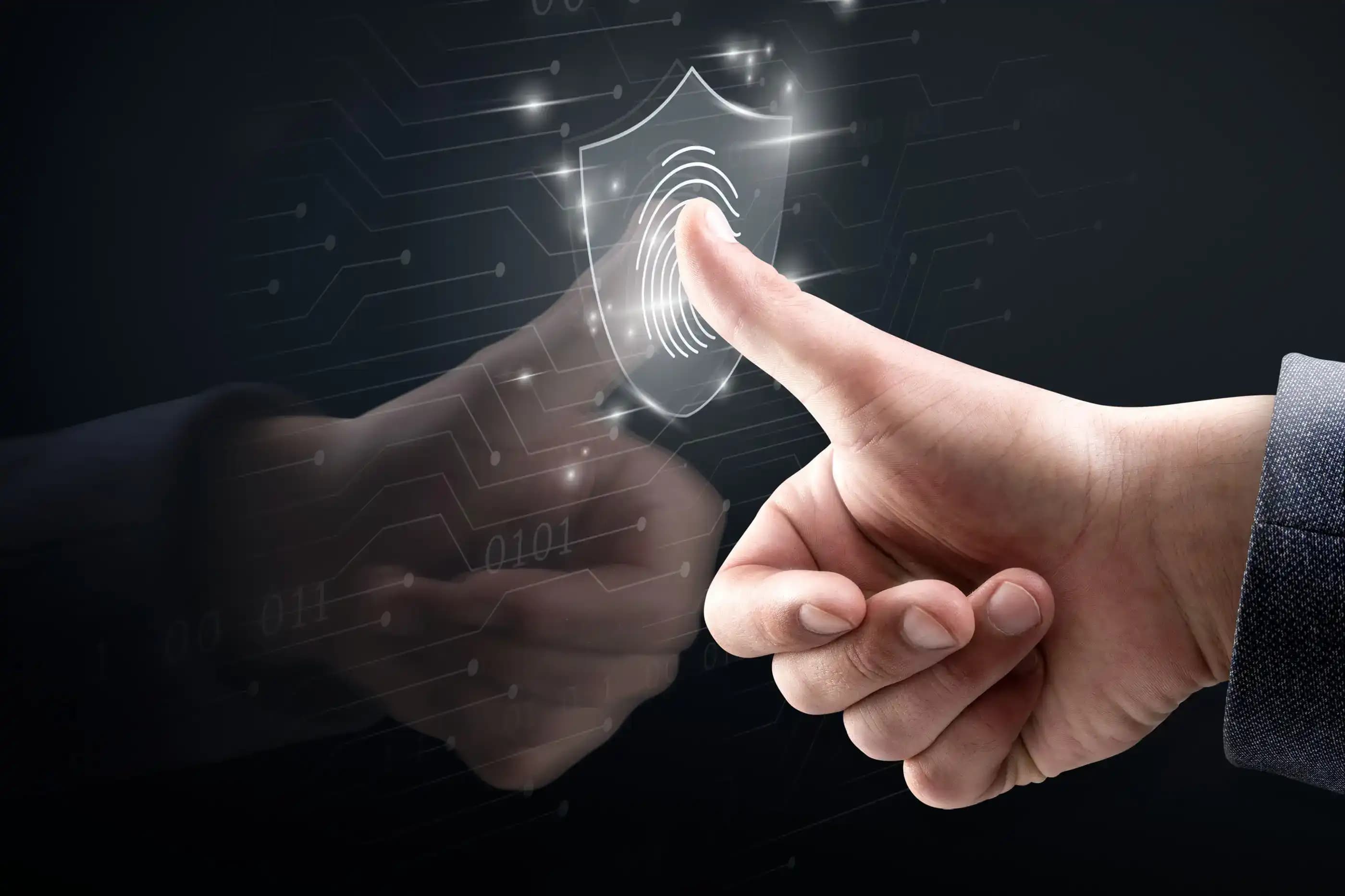 Biometric fingerprint security scan representing data privacy